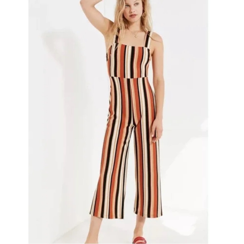 Urban Outfitters sleeveless sweetheart neckline flared leg striped jumpsuit